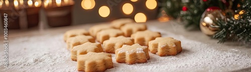 Delicious star-shaped cookies dusted with flour, perfect for holiday celebrations and cozy gatherings, capturing festive spirit.