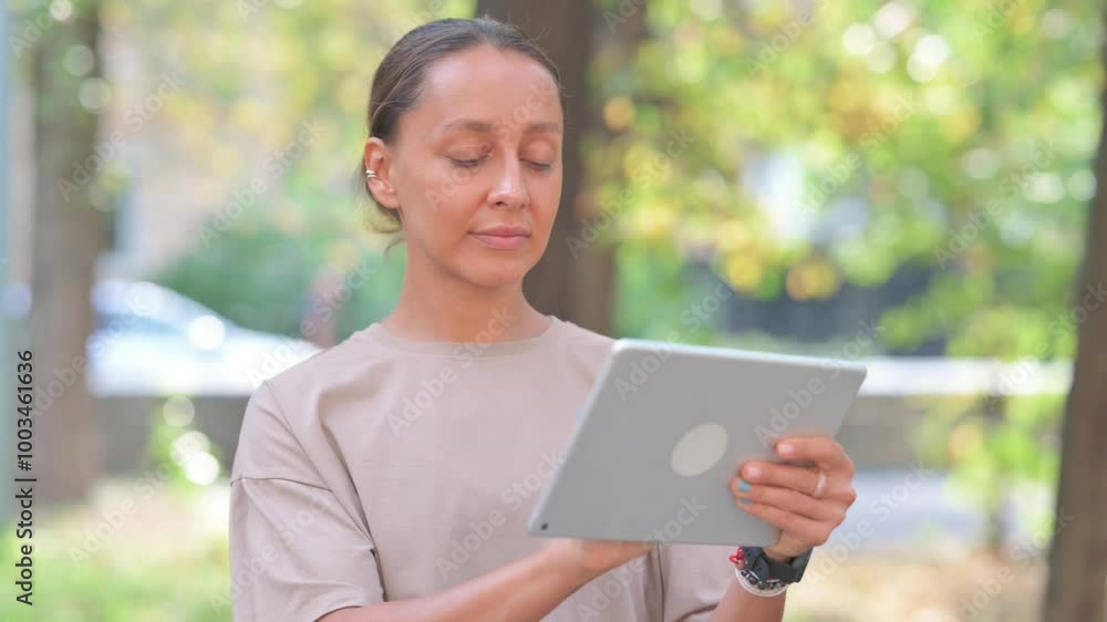 Portrait of Young Hispanic Woman Using Tablet Outdoor Portrait of Young Hispanic Woman Using Tablet Outdoor