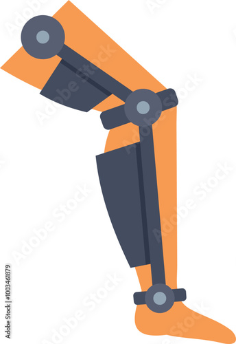 Illustration featuring an exoskeleton brace providing support to the knee and ankle joints of a human leg