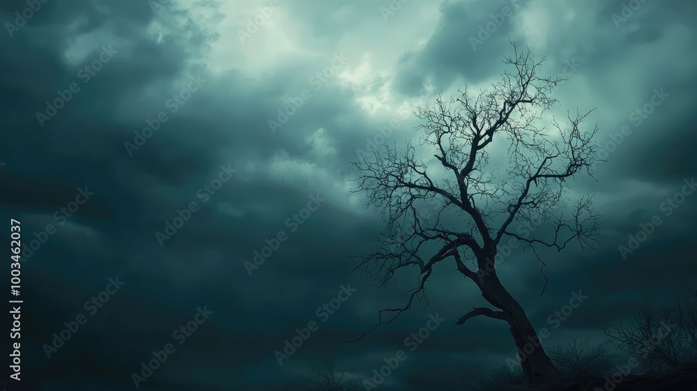 A Silhouette of a Bare Tree Against a Stormy Sky A Silhouette of a Bare Tree Against a Stormy Sky