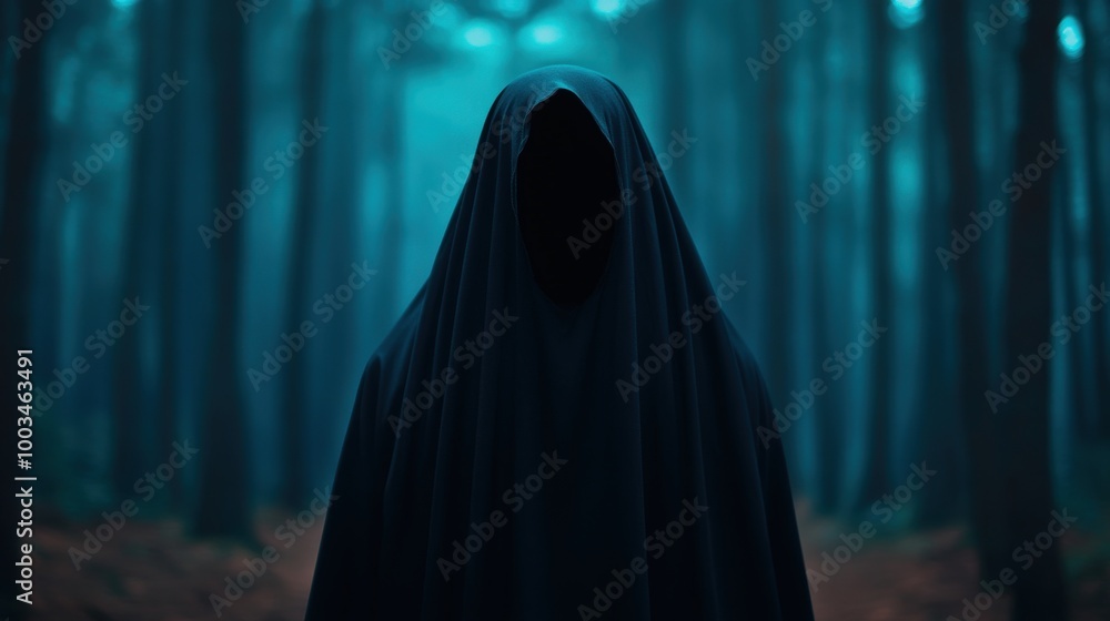Mysterious figure in dark forest, evoking feelings of suspense and intrigue. Mysterious figure in dark forest, evoking feelings of suspense and intrigue.