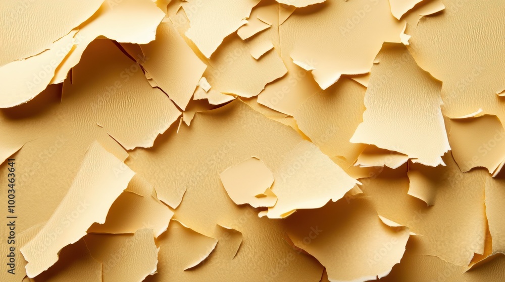 Peeling layers of paper in soft beige tones, creating a textured visual effect. Peeling layers of paper in soft beige tones, creating a textured visual effect.