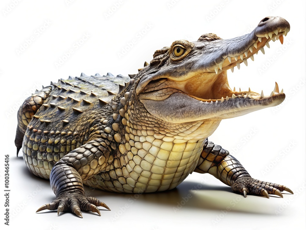 Crocodile isolated against a white background, ideal for nature, wildlife, and educational illustrations, showcasing Crocodile isolated against a white background, ideal for nature, wildlife, and educational illustrations, showcasing