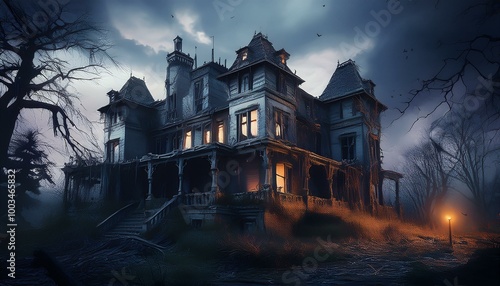 Haunted house, old worn-down abandoned home, creepy and spooky