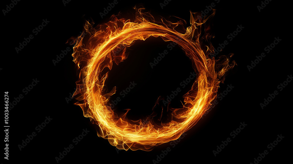 Fototapeta premium Ring of fire burning on black background