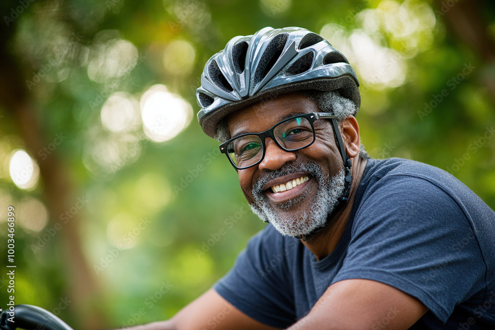 Happy senior man riding a bike Happy senior man riding a bike