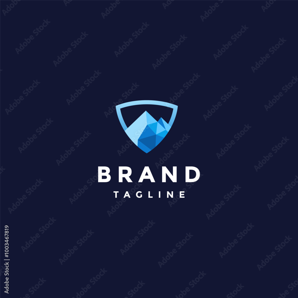 Simple Mountain Mosaic Shield Logo Design. Shield Symbol With Mountain Mosaic Motif Logo Design. Simple Mountain Mosaic Shield Logo Design. Shield Symbol With Mountain Mosaic Motif Logo Design.