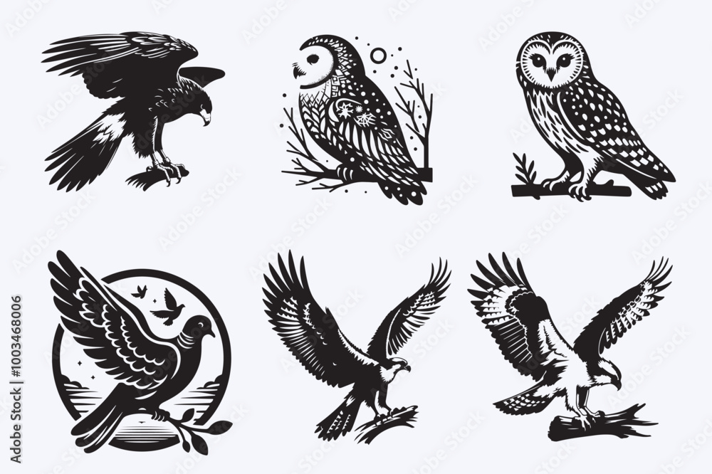 Fototapeta premium Creative 6 Birds silhouette vector style with white background