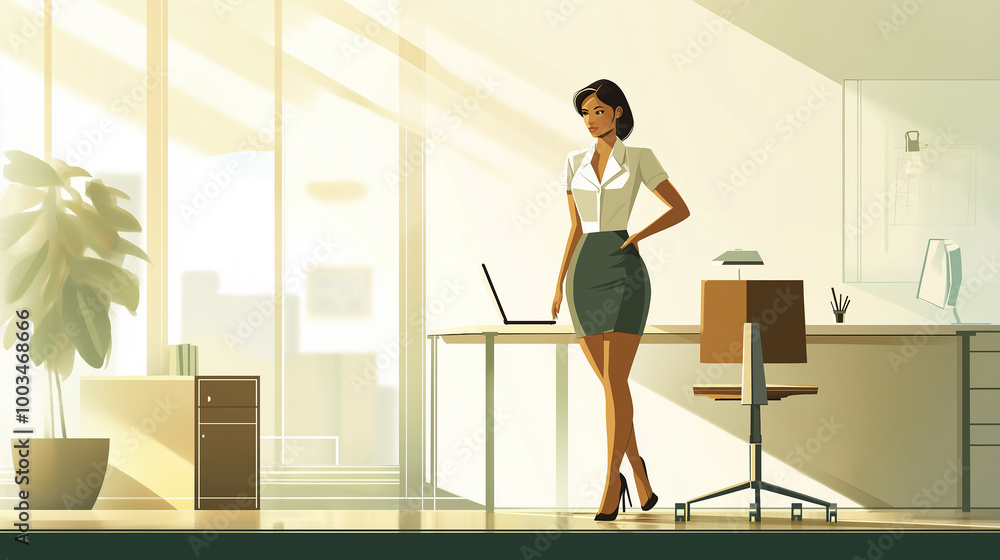 Fototapeta premium Confident businesswoman standing in her office with laptop on desk