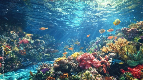 Wallpaper Mural Vibrant Underwater Scene with Colorful Fish and Coral Reefs Torontodigital.ca