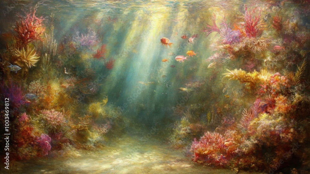 Obraz premium A haunting seascape with coral barely visible through sea foam, evoking a sense of mystery and calm in the ocean's depths.