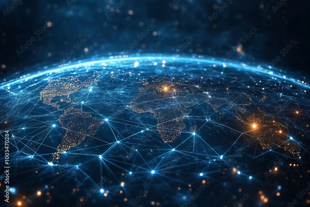 Global Network Connection Digital World Futuristic Earth Map Technology Background Global Network Connection Digital World Futuristic Earth Map Technology Background