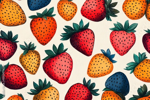 Colorful Hand Painted Strawberry Pattern Background