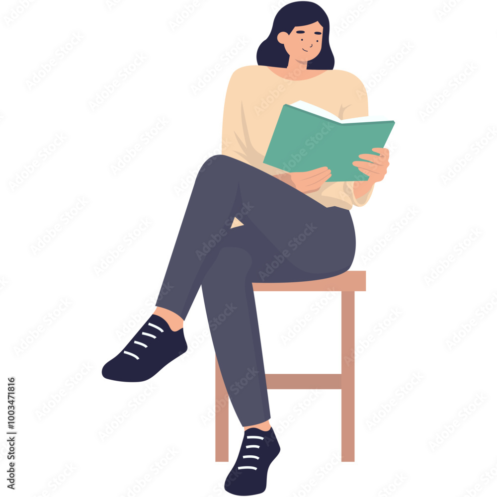 Fototapeta premium People Reading Book Cartoon Illustration. Flat Vector Character Isolated on White Background