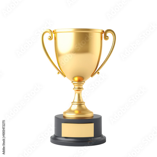 First place gold trophy cup, winner of the competition, celebration sports winner awards, isolated on transparent background