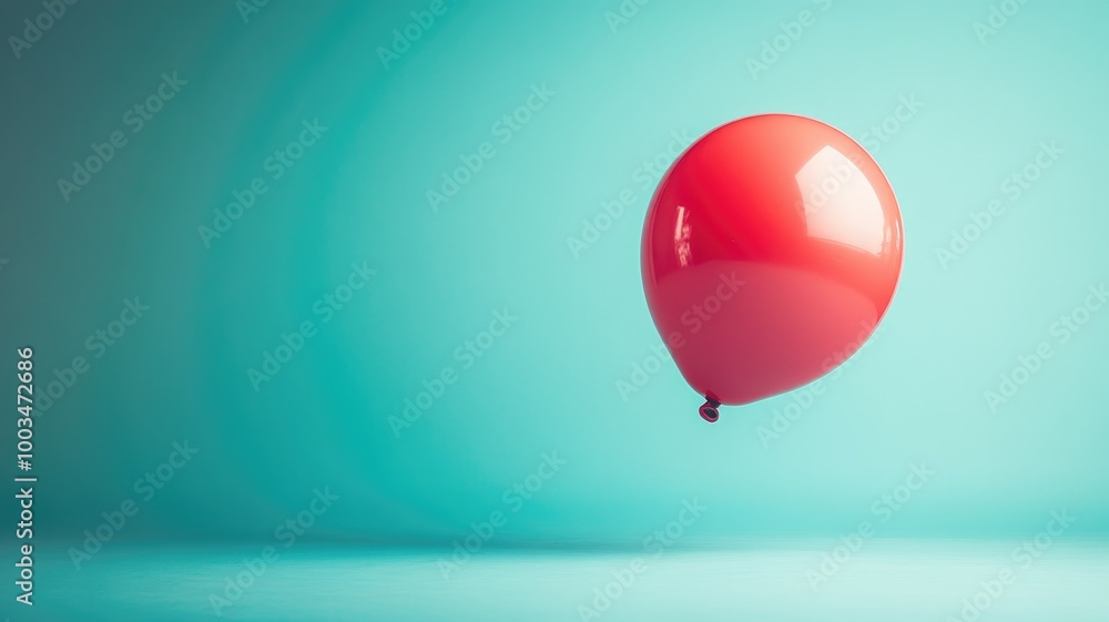 Red balloon floats against blue background Red balloon floats against blue background