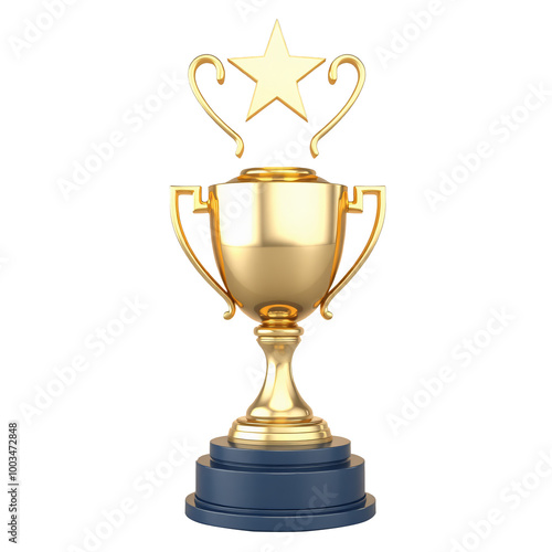 First place gold trophy cup, winner of the competition, celebration sports winner awards, isolated on transparent background