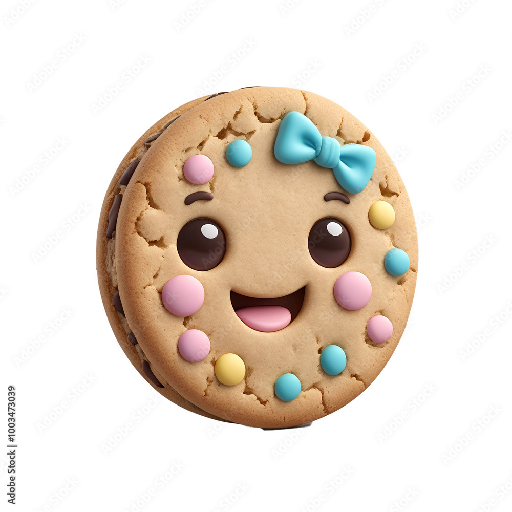 Happy Sprinkled Cookie with Bow - Birthday Celebration Illustration Happy Sprinkled Cookie with Bow - Birthday Celebration Illustration