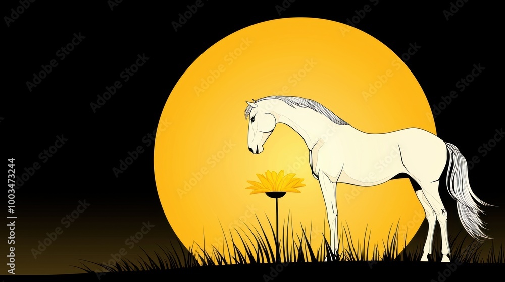 Fototapeta premium Majestic Horse Under a Yellow Moonlight Sky