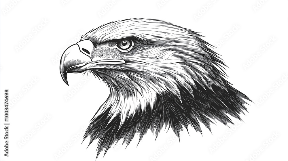 Majestic bald eagle head drawing looking right Majestic bald eagle head drawing looking right