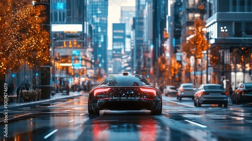 Black Sports Car Driving Through Modern City