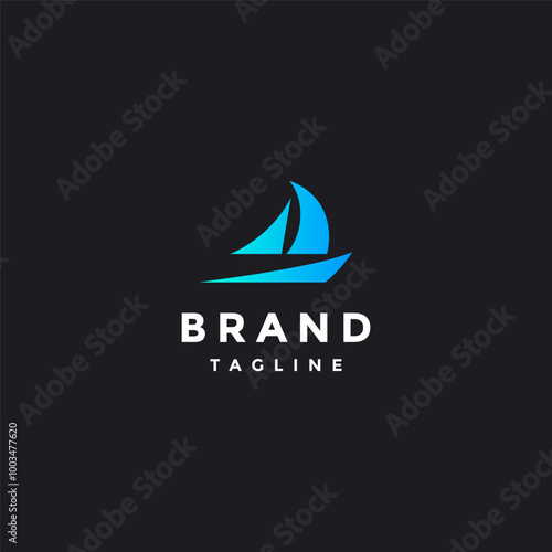 Iconic Fast Boat in The Dark Logo Design. Fast Sailing Sailboat Icon Logo Design.
