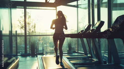 Wallpaper Mural Modern gym with two treadmills and an exercise ball in a bright and airy room with large windows overlooking a lush tropical forest. Torontodigital.ca