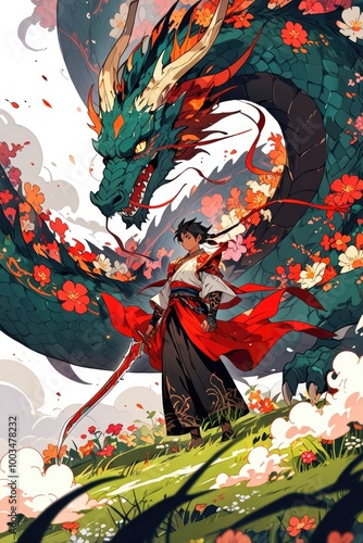 Fantasy Warrior and Dragon Artwork