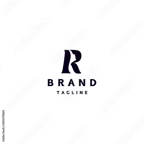Initial R Letter with Woman Silhouette Logo Design. Girl Face Silhouette In Letter R Logo Design.