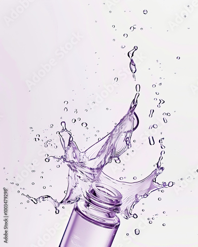 Obraz na płótnie Glossy lavender oil spill; smooth tendrils, droplets suspended, isolated on pure white. w salonie