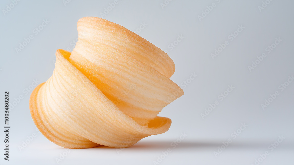 A delicate sculpture of curved, translucent petals, reminiscent of a flower in full bloom. A delicate sculpture of curved, translucent petals, reminiscent of a flower in full bloom.