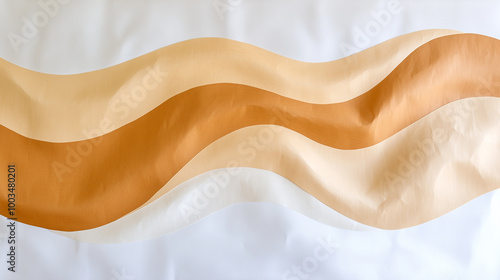 A trio of undulating stripes, in shades of earthy brown, cream, and white, create a mesmerizing pattern against a neutral background. 