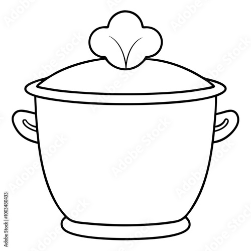 Casserole Dish: A simple line drawing of a casserole dish with a lid and a decorative knob on top. This versatile kitchenware is perfect for baking and serving a variety of dishes.  