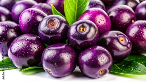 Vivid acai berries contrast beautifully against a bright white backdrop, highlighting their deep purple hue and