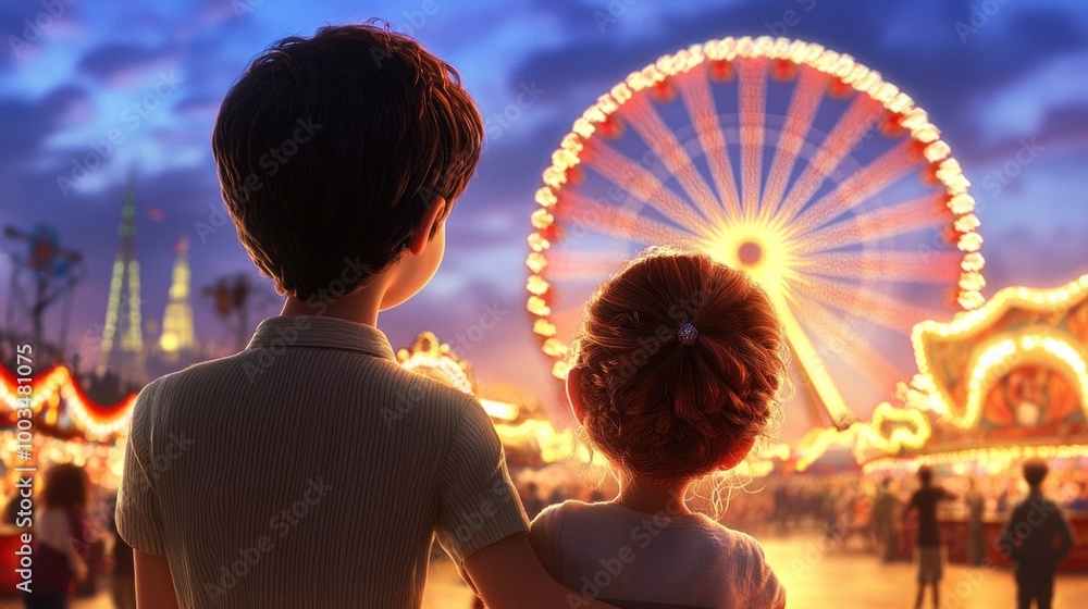 Fototapeta premium Joyous Moments at the Carnival: A Magical Evening Under Twinkling Lights