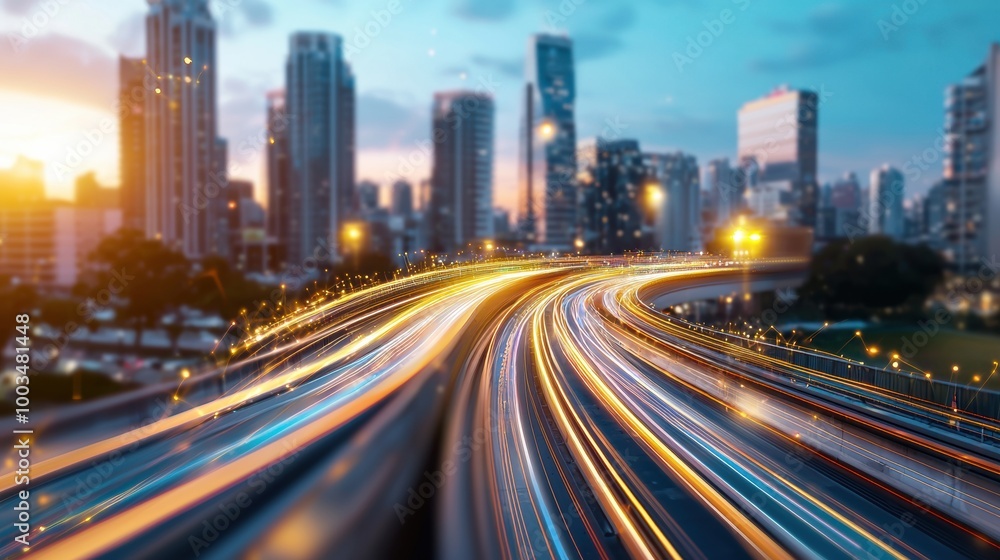 City Traffic Flow at Sunset with Blurry Lights City Traffic Flow at Sunset with Blurry Lights