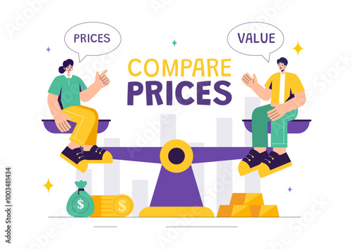 Wallpaper Mural Vector Illustration of Comparing Prices and Inflation in the Economy, Showing Scales with Prices and Goods Values in a Flat Style Cartoon Background Torontodigital.ca