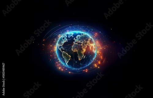 A digital rendering of Earth with glowing lines connecting continents, symbolizing global connectivity.