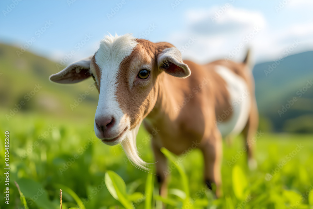portrait high dairy goat grazing