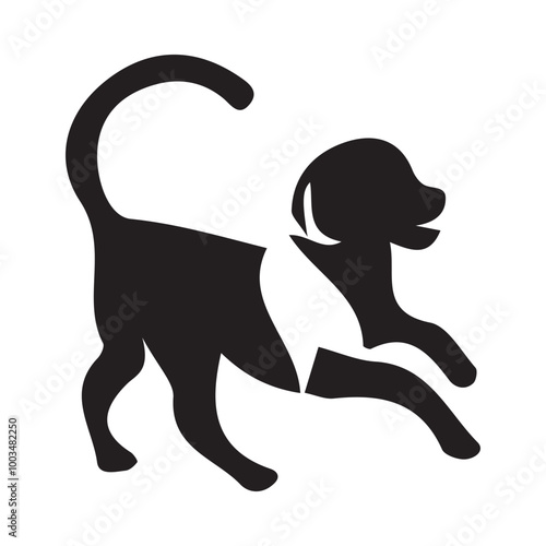 Dog Silhouette Vector Icon of Canine Pet in Simple Black and White Style.