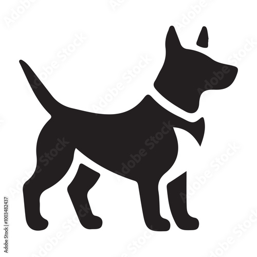 Dog Silhouette Vector Icon of Canine Pet in Simple Black and White Style.