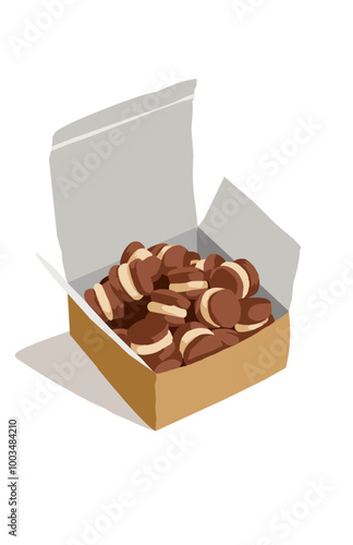 Lots of Chocolate biscuit and white cream in the paper box