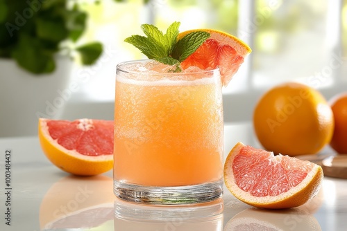 Refreshing grapefruit juice with mint garnish
