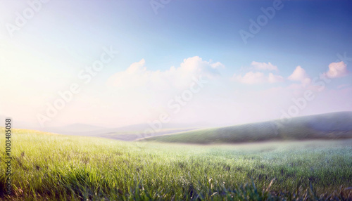 Misty Meadow Under a Blue Sky