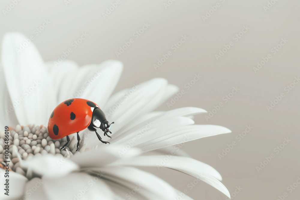 Close-up shot of a vibrant ladybug resting on a white flower Close-up shot of a vibrant ladybug resting on a white flower