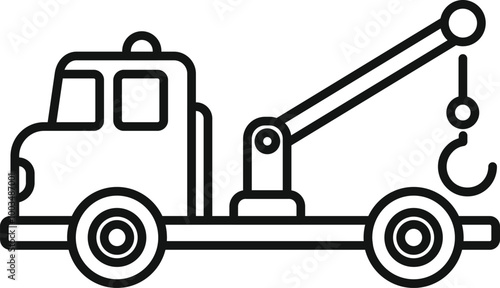 Simple line drawing of a tow truck with its hook extended, ready for roadside assistance