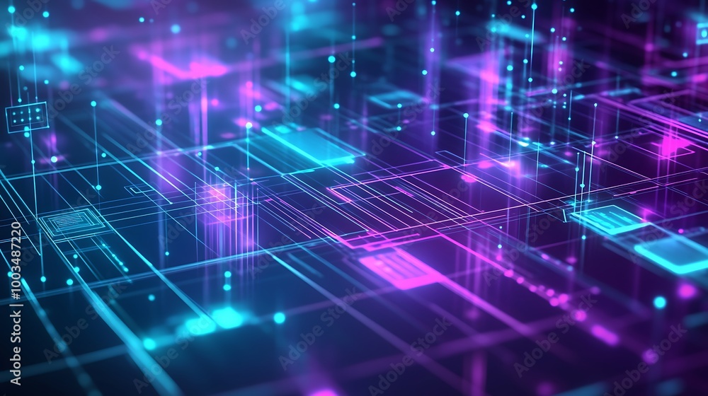 Obraz premium Abstract digital background with glowing lines and shapes in a futuristic design.