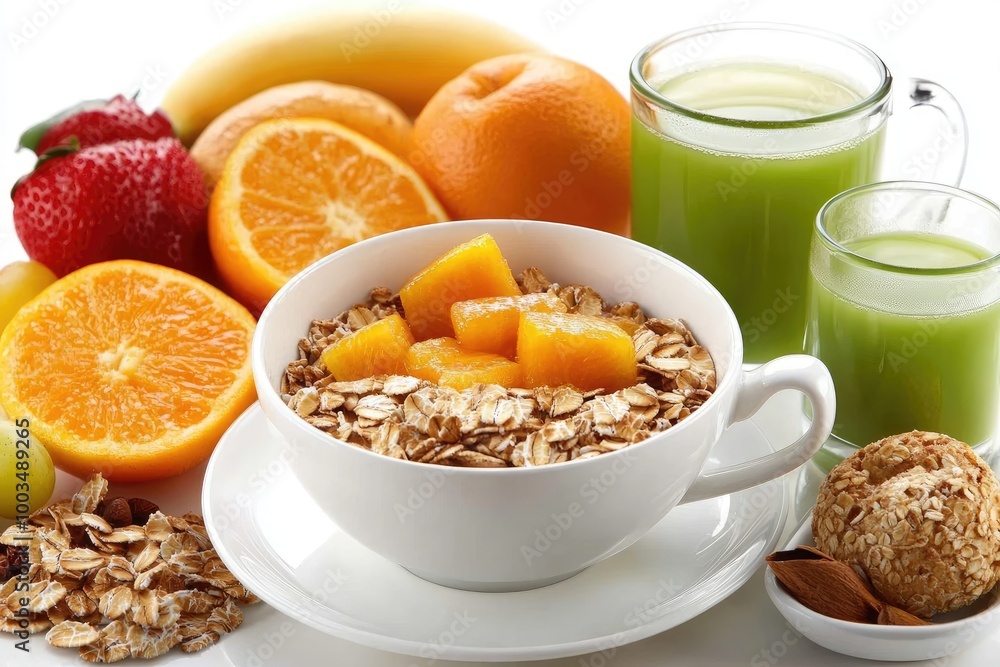 Fresh Breakfast with Oatmeal and Fruit Smoothies Fresh Breakfast with Oatmeal and Fruit Smoothies