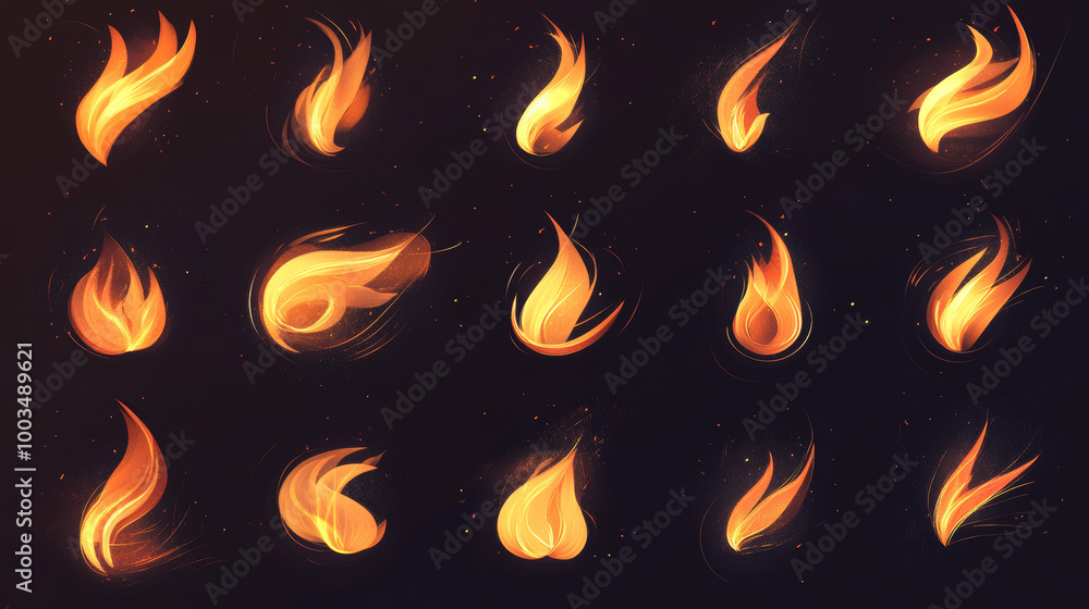 A collection of modern fire flame symbols, designed using vector graphics. A collection of modern fire flame symbols, designed using vector graphics.