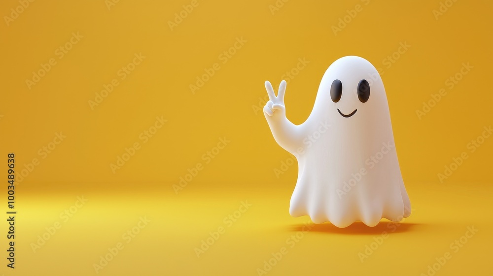A Cartoon Ghost with a Smiling Face and a Peace Sign A Cartoon Ghost with a Smiling Face and a Peace Sign